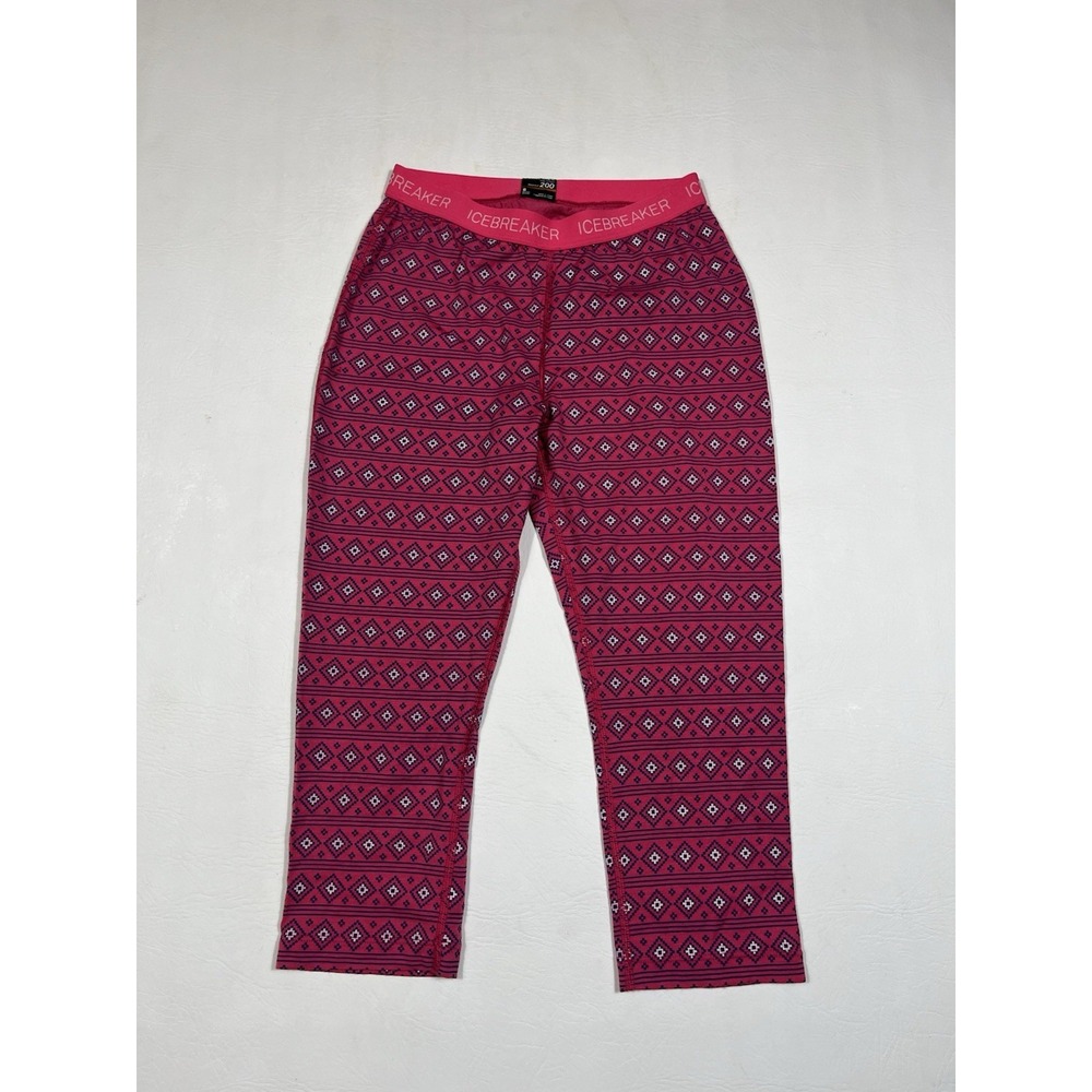 Icebreaker Merino 200 Oasis Leggings Womens Small Pink Geometric 3/4 Thermal
